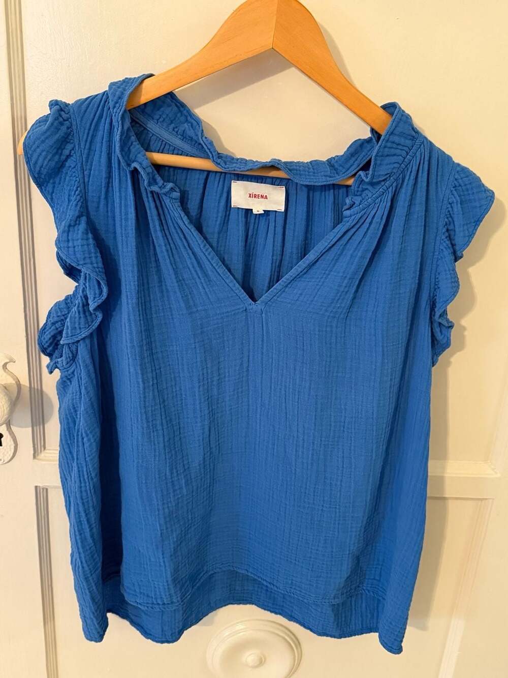 Xirena Blue Cotton Gauze Ruffle Sleeve Blouse Size Medium